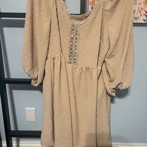 Beige Boho Dress with Lace Detail